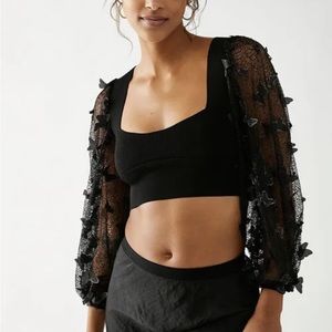 FP Intimately "Flutter by" Crop Bandage Top, 3D Butterfly Blouse